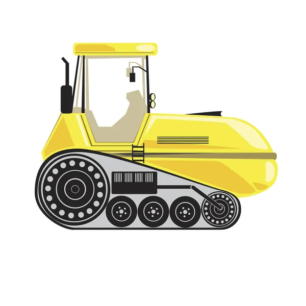 A white isolated with yellow tractor moves on a caterpillar — Stock Vector