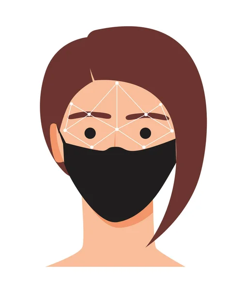 Face Recognition Young Girl Unisex Person Medical Facial Mask Digital — Stock Vector
