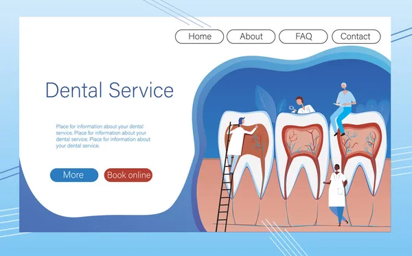 Układ Strony Internetowej Niebiesko Białym Tle Dla Firmy Dentystycznej Lub — Wektor stockowy