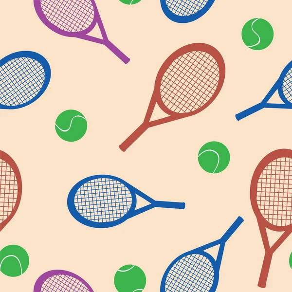 网球拍一种无缝的图案 网球拍和球体作为背景 背景或壁纸用于印刷用网球游戏展示平直的长袜 用于在织物或包装纸上印刷 — 图库矢量图片