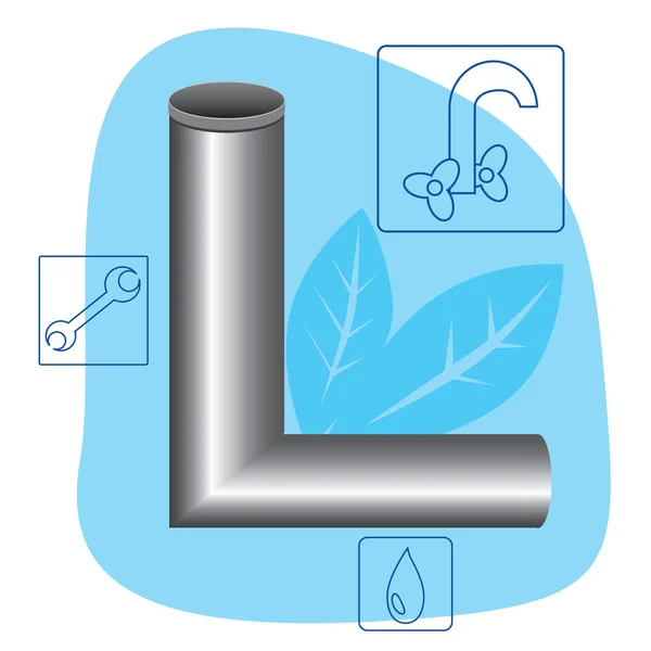 Metallrohr Mit Biegung Und Umriss Symbol Für Schraubenschlüssel Wasserhahn Und — Stockvektor