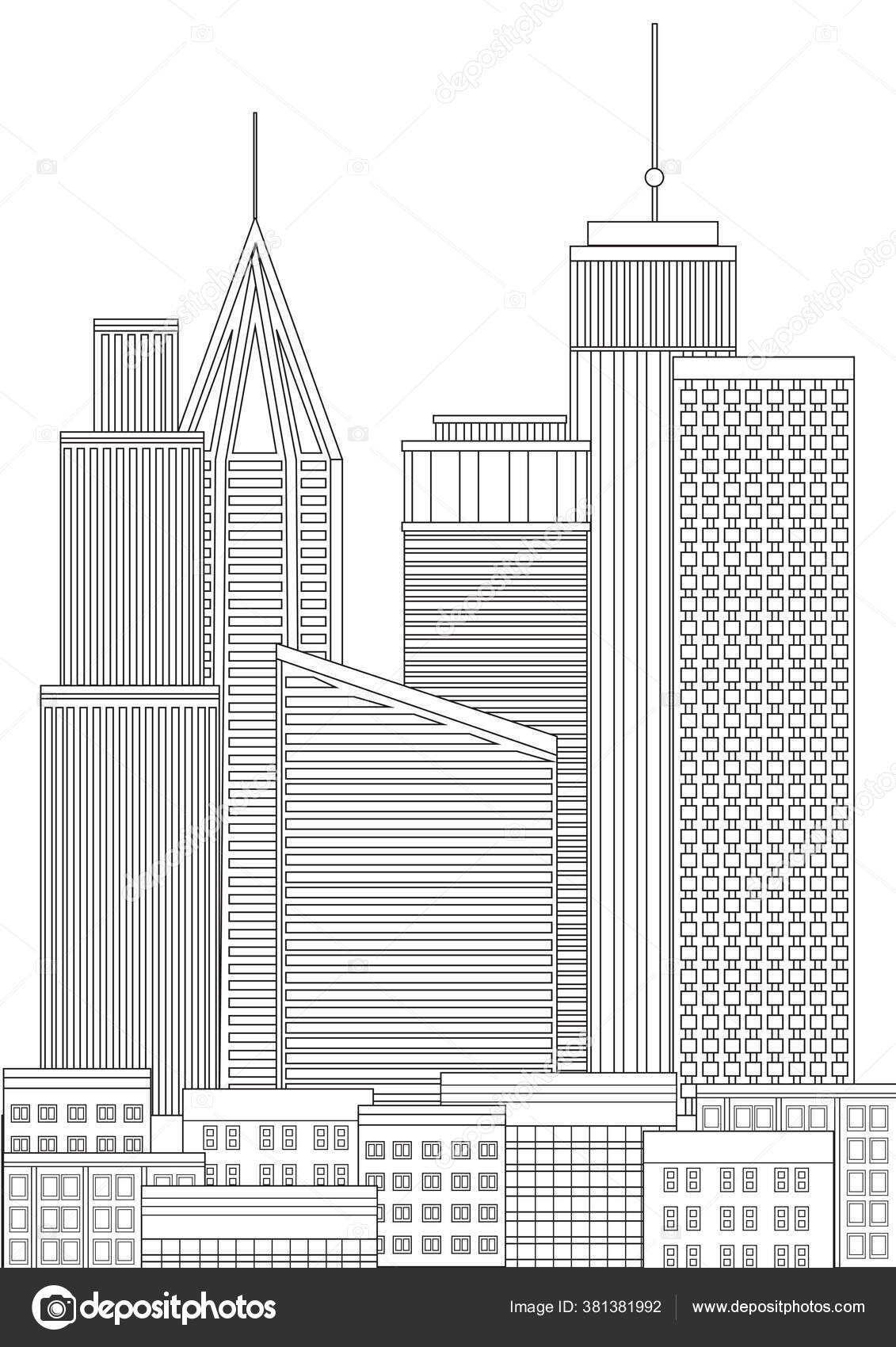 Desenho Para Colorir Com Arranha Ceus Predios Apartamentos Com Vidros Vetores De Stock C Miroshnikova Viktoriia 381381992