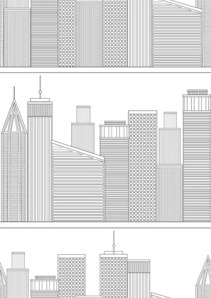 Patrón Sin Costuras Página Para Colorear Con Rascacielos Edificios Modernos — Vector de stock