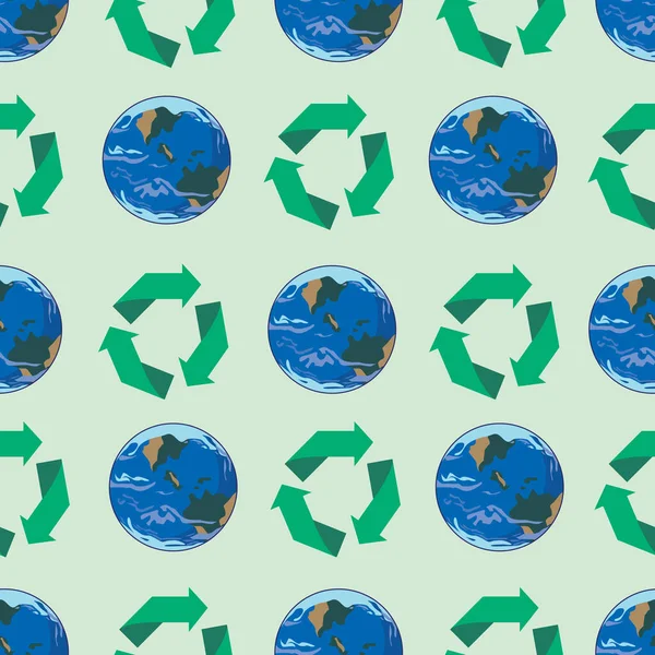 Απρόσκοπτη Μοτίβο Τον Πλανήτη Και Την Ανακύκλωση Εικονίδιο Έννοια Της — Διανυσματικό Αρχείο