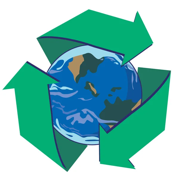 Planet Erde Und Müll Recycling Symbol Isoliert Auf Weißem Hintergrund — Stockvektor