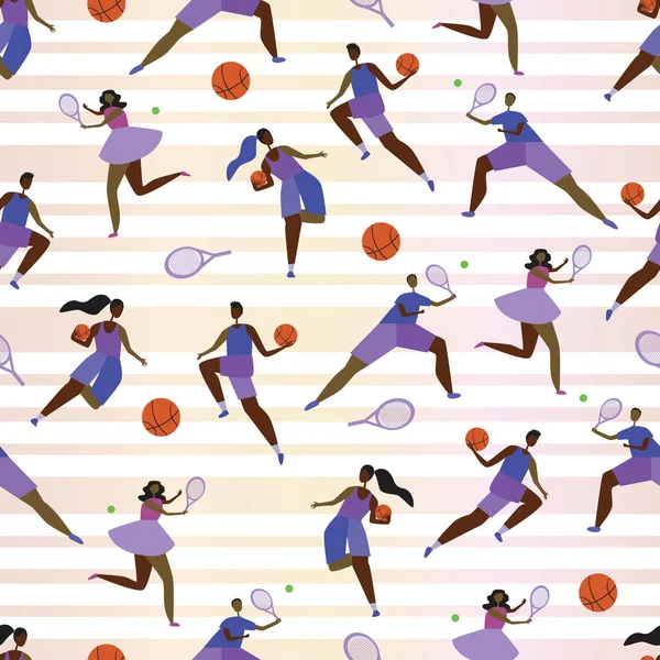 Modèle Sans Couture Avec Des Joueurs Afro Africains Basket Ball — Image vectorielle