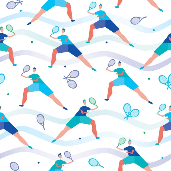 没有缝隙的图案 男人们把打网球作为一种运动和活动的概念 用斯堪的纳维亚男人菊花作为织物或纺织品印花质感的平面矢量种群图解 — 图库矢量图片