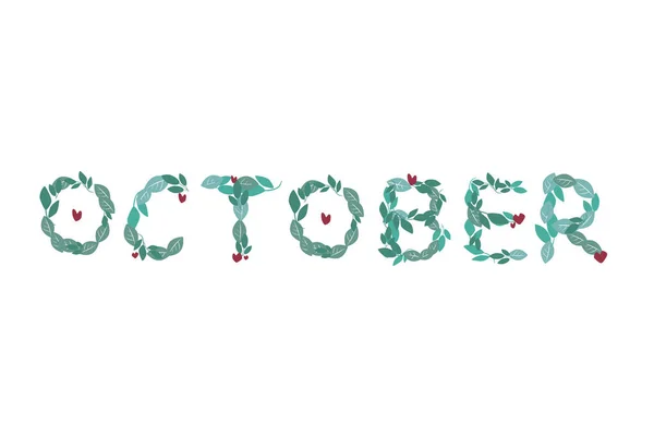 Tekst Met Het Woord Oktober Bullet Journal Als Sticker Ontwerpen — Stockvector