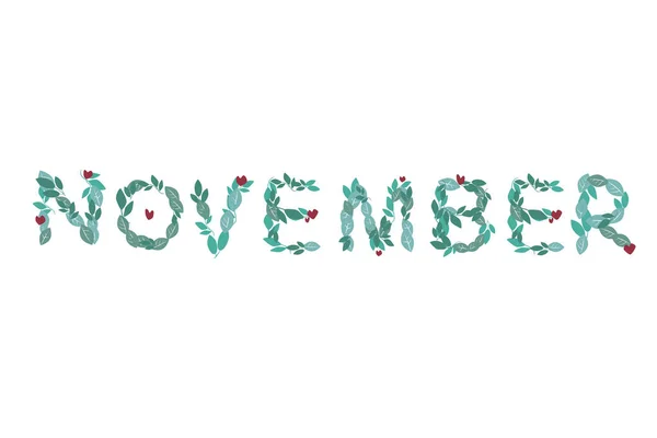 Testo Con Parola November Progettazione Del Bullet Journal Isolato Uno — Vettoriale Stock