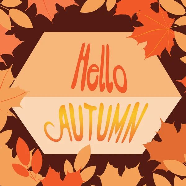 Cute Card Banner Text Hello Autumn Frame Leaves Concept Falling — Stock Vector