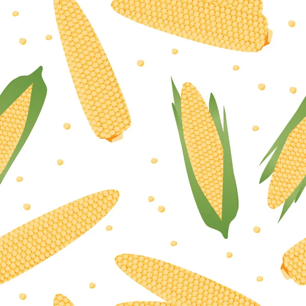 Бесшовный Узор Початками Зернами Кукурузы Концепция Овощей Земледелия Плоский Векторный — стоковый вектор