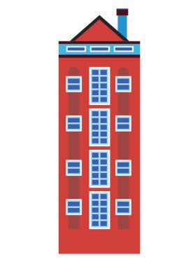 Amsterdam 'daki çok katlı eski bir ev ya da Avrupa mimarisi tasarım için beyaz arka planda izole edilmiş. Yüksek binalı veya retro binalı düz vektör stok çizimi