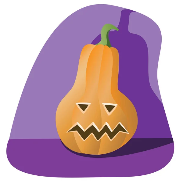 Dýně Zlým Obličejem Purpurovém Pozadí Děsivým Stínem Jako Pohlednice Halloween — Stockový vektor