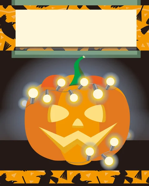 Halloween Tök Egy Gerland Hely Szöveg Mint Kártya Képeslap Üdvözlés — Stock Vector