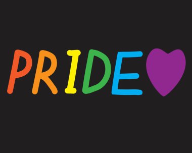 Rainbow Pride 'ın siyah arkaplan konulu metni lgbt, lgbtq, lezbiyen, homoseksüel, eşcinsel, aseksüel, transseksüel' e karşı hoşgörü konseptidir. Logo olarak düz vektör stok illüstrasyonu, simge