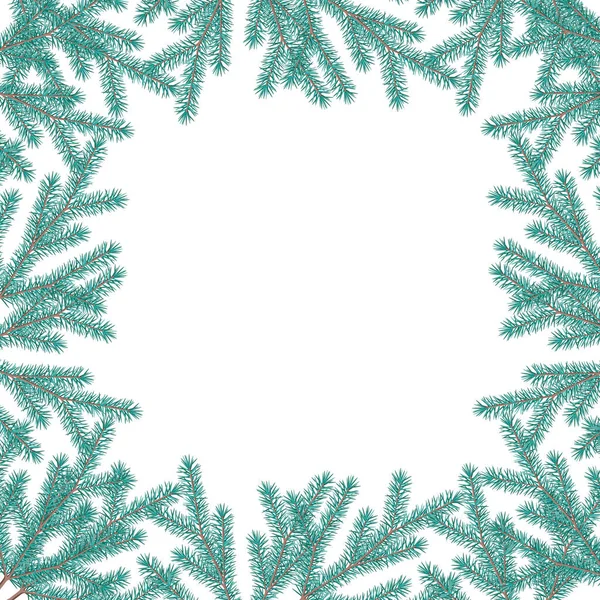 緑の針とモミの枝と正方形のはがきや招待テンプレートと白の背景にテキストのための場所 クリスマスの装飾やデザインのためのベクターストックイラスト — ストックベクタ