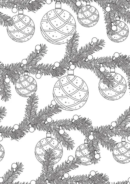Seamless Pattern Christmas Balls Gerland Christmas Tree Stress Coloring Page — Stock Vector