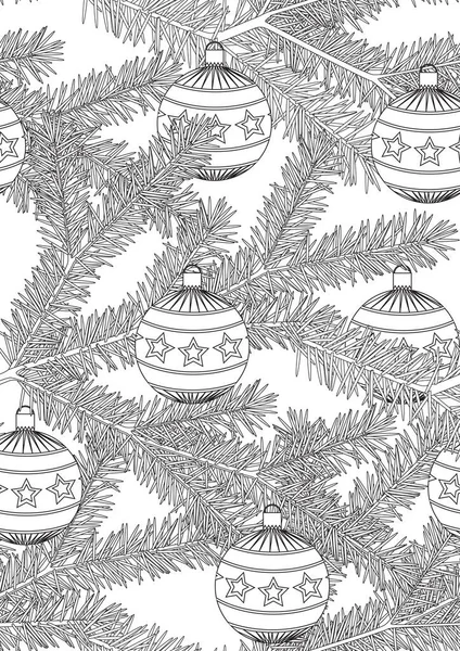 Seamless Pattern Needles Christmas Tree Balls Stress Coloring Book Outline Stock Vector