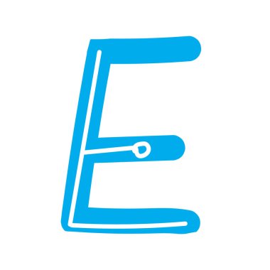 Latin alfabesinin E harfi beyaz arka planda iş için bir marka, logo ve amblem olarak izole edilmiştir. Tasarım için komik harfli mavi vektör stok çizimi