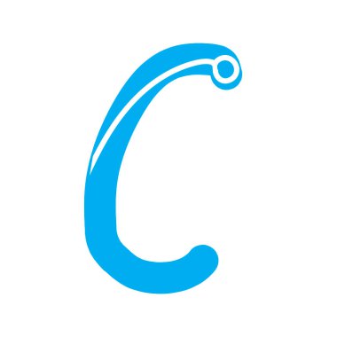 Latin alfabesinin C harfi beyaz arka planda iş için bir marka, logo ve amblem olarak izole edilmiştir. Tasarım için komik harfli mavi vektör stok çizimi