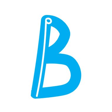 Latin alfabesinin B harfi beyaz arka planda iş için bir marka, logo ve amblem olarak izole edilmiştir. Tasarım için komik harfli mavi vektör stok çizimi