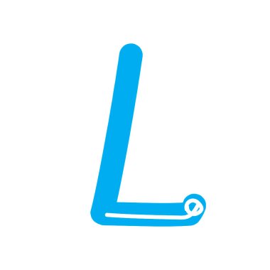 Latin alfabesinin L harfi beyaz arka planda iş için bir marka, logo ve amblem olarak izole edilmiştir. Tasarım için komik harfli mavi vektör stok çizimi