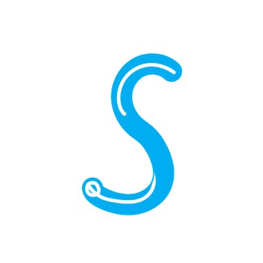 Latin alfabesinin S harfi beyaz arka planda iş için bir marka, logo ve amblem olarak izole edilmiştir. Tasarım için komik harfli mavi vektör stok çizimi