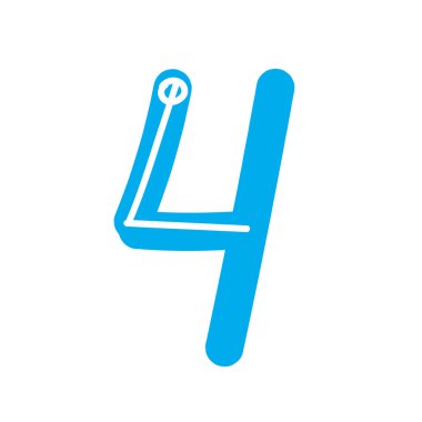 Dört numara beyaz bir arkaplanda tasarımın bir elementi olarak izole edilmiştir. Dekorasyon için 4 numaralı şablon ile tek karakter veya sayı ile vektör stok illüstrasyonunu çiz