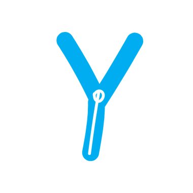 Latin alfabesinin Y harfi beyaz arka planda iş için bir marka, logo ve amblem olarak izole edilmiştir. Tasarım için komik harfli mavi vektör stok çizimi