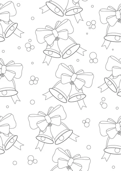 Kusursuz desenli ya da Noel çanları a4 boyutunda renklendirilmiş bir sayfa. Yetişkinler için stres önleyici kitap olarak rastgele renksiz çan ile ana hatları veya çizgi vektör stok illüstrasyonu