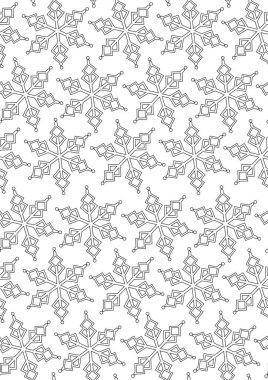 Noel aralıksız desen ya da kar taneli boyama sayfası ya da Noel için renkli bir kitaba basılacak bir doku. A4 biçiminde karlı ana hatlı vektör stok çizimi