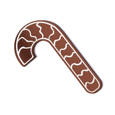 Noel sembolü, amblemi, logosu olarak beyaz arka planda izole edilmiş bastonlu Noel kurabiyesi. Çikolatalı zencefilli kurabiye veya tasarım için pişirilmiş vektör stok çizimi