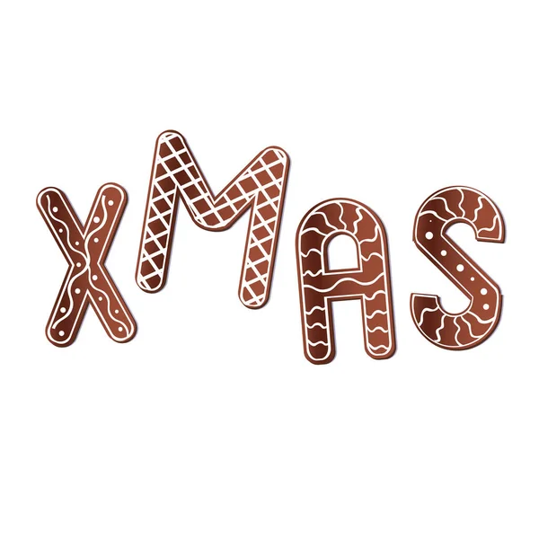 Letras Com Texto Xmas Feitos Gengibre Chocolate Comida Como Conceito — Vetor de Stock