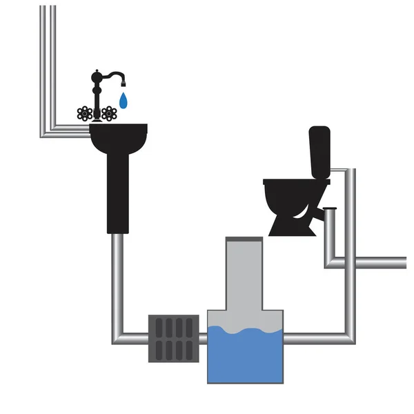 Toilet Kom Rioleringsfilter Pijpleiding Kraan Geïsoleerd Witte Achtergrond Als Een — Stockvector