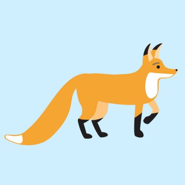 Tilki hayvanı izole. Düz vektör stok çizimi, yüzü ve kuyruğu olan şirin bir tilki. Karakter olarak vahşi bir hayvan olan yalnız bir illüzyon. Tilki vahşi yaşam konsepti, tasarım illüstrasyonu