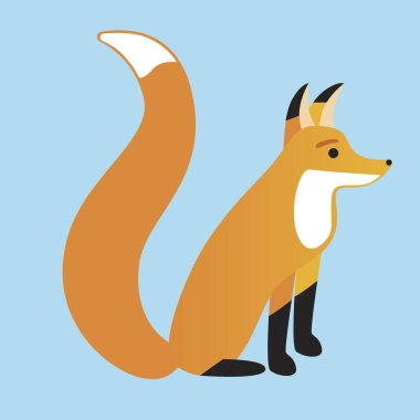 İzole tilki. Hayvanlı, karakterli, tilkili düz vektör çizimi. Parmak izi, simge ve amblem olarak kırmızı tilki olan şirin bir illüstrasyon. Tasarım veya dekor için tek çocuk illüstrasyonu