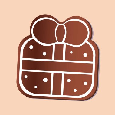 Noel zencefilli ekmek hediye kutusu. Çikolatalı tarçınlı düz vektör çizimi. Noel hediyesi kutusu jöleli. Çikolata pişirilmiş ürünlerle resim ya da grafikler