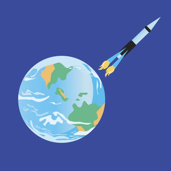 Rakéta Vagy Űrhajó Föld Bolygó Elszigetelve Lapos Vektor Állomány Illusztráció — Stock Vector