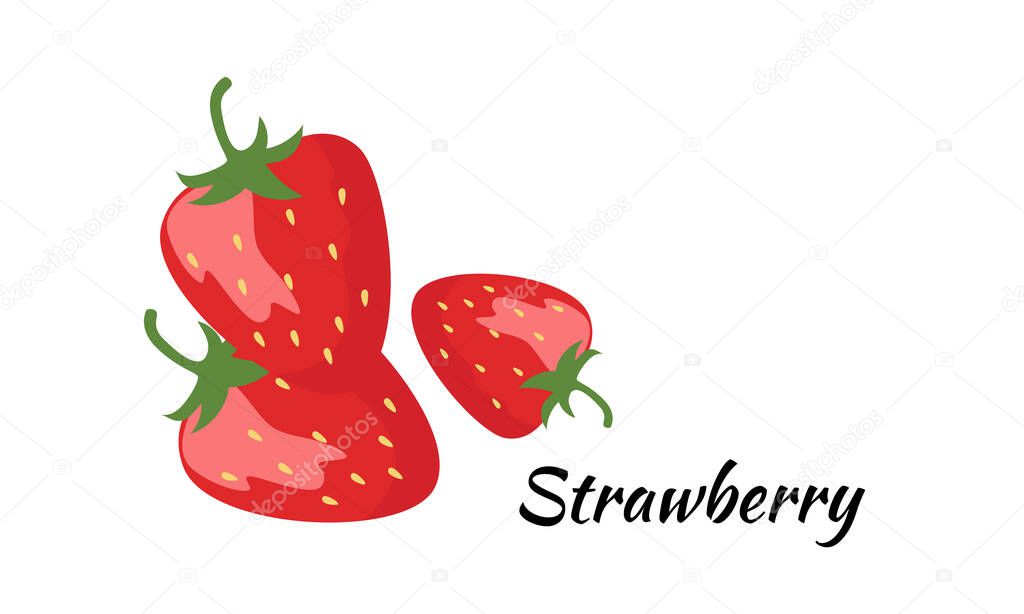 Vector Strawberry fruit for food apps and websites. Red Strawberry fruit realistic cartoon illustration. Vector