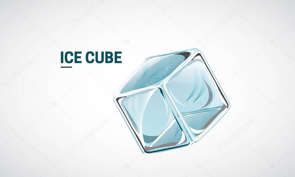 Ice Cube, transparent vector cube illustration, Frozen ice cube with empty space for text for packaging, advertising, flyer, poster. Vector