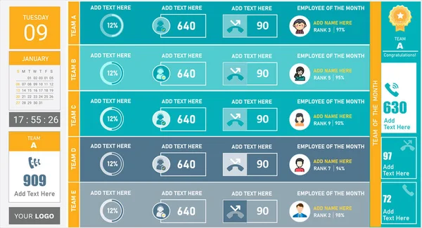 Team Jämförelse Dashboard Process Infographic Instrumentpanel Gränssnitt Informationspanel Med Finans — Stock vektor