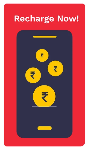 Förskottsbetalning Efterhandsbetald Telefon Och Dataladdning Mobiltelefon Med Rupee Mynt Vektorillustration — Stock vektor