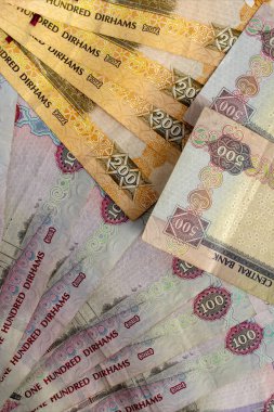 Uae ulusal para birimi, dirhem banknotları. Para bankaları. 