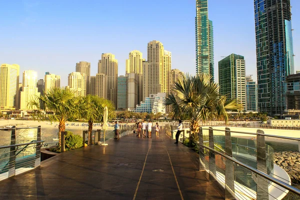 Dubai Uae October 2019 Panoramic View Jbr Bluewaters Pedestrian Bridge — Stock Photo, Image