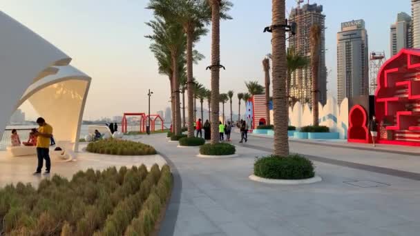 Dubai Eae Június 2020 Dubai Creek Harbour Sétány Séta Gyönyörű — Stock videók