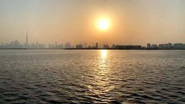 Belle Vue Sur Dubai Skyline Pendant Coucher Soleil Dubai Creek — Video
