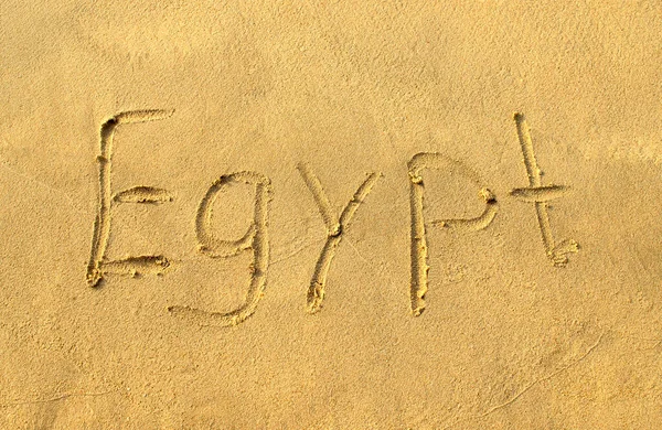 Egypt Word Beach Sand Egypt Letters Written Sand Handwriting — Stock Photo, Image