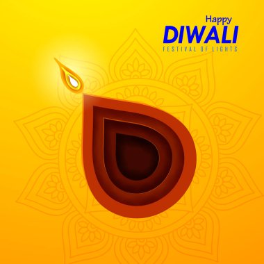 Mutlu Diwali festivali güzel tasarım şablonu. Kağıt kesme stilinde minimum kompozisyon. Tebrik kartı, banner, kapak veya poster.vector illüstrasyon markalaşma için tatil arka plan ayarlayın.