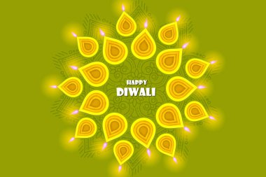 Mutlu Diwali festivali güzel tasarım şablonu. Kağıt kesme stilinde minimum kompozisyon. Tebrik kartı, banner, kapak veya poster.vector illüstrasyon markalaşma için tatil arka plan ayarlayın.