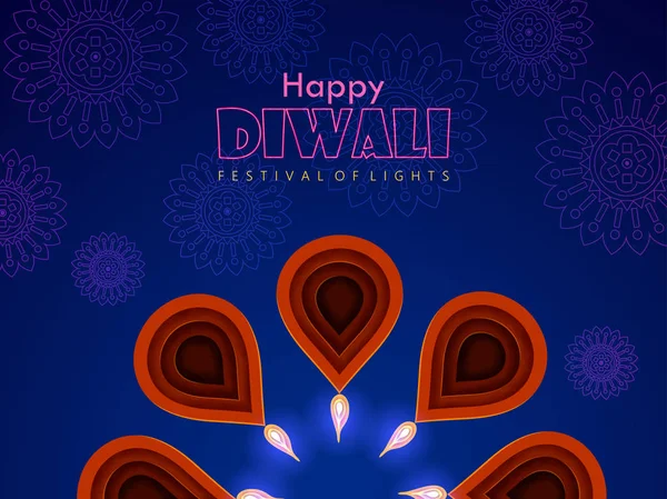 Happy Diwali Festival vacker design mall. Minimal komposition i papper snitt stil. Ställ semester bakgrund för branding gratulationskort, banner, omslag eller affisch. vektor illustration. — Stockfoto